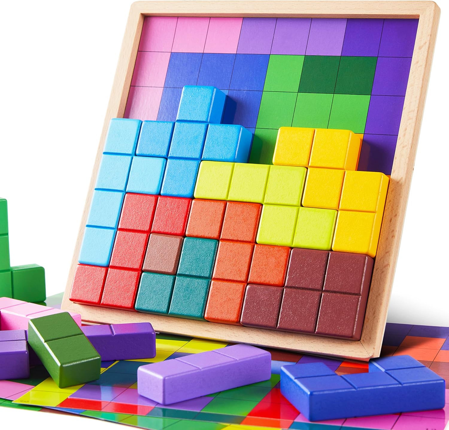 Dementia Products for Elderly, 15 Wooden Tiles Matching Dementia Activities for Seniors, Easy Memory Games for Alzheimer's, Cognitive Craft Gifts, Large Puzzle Pattern Blocks for Elderly