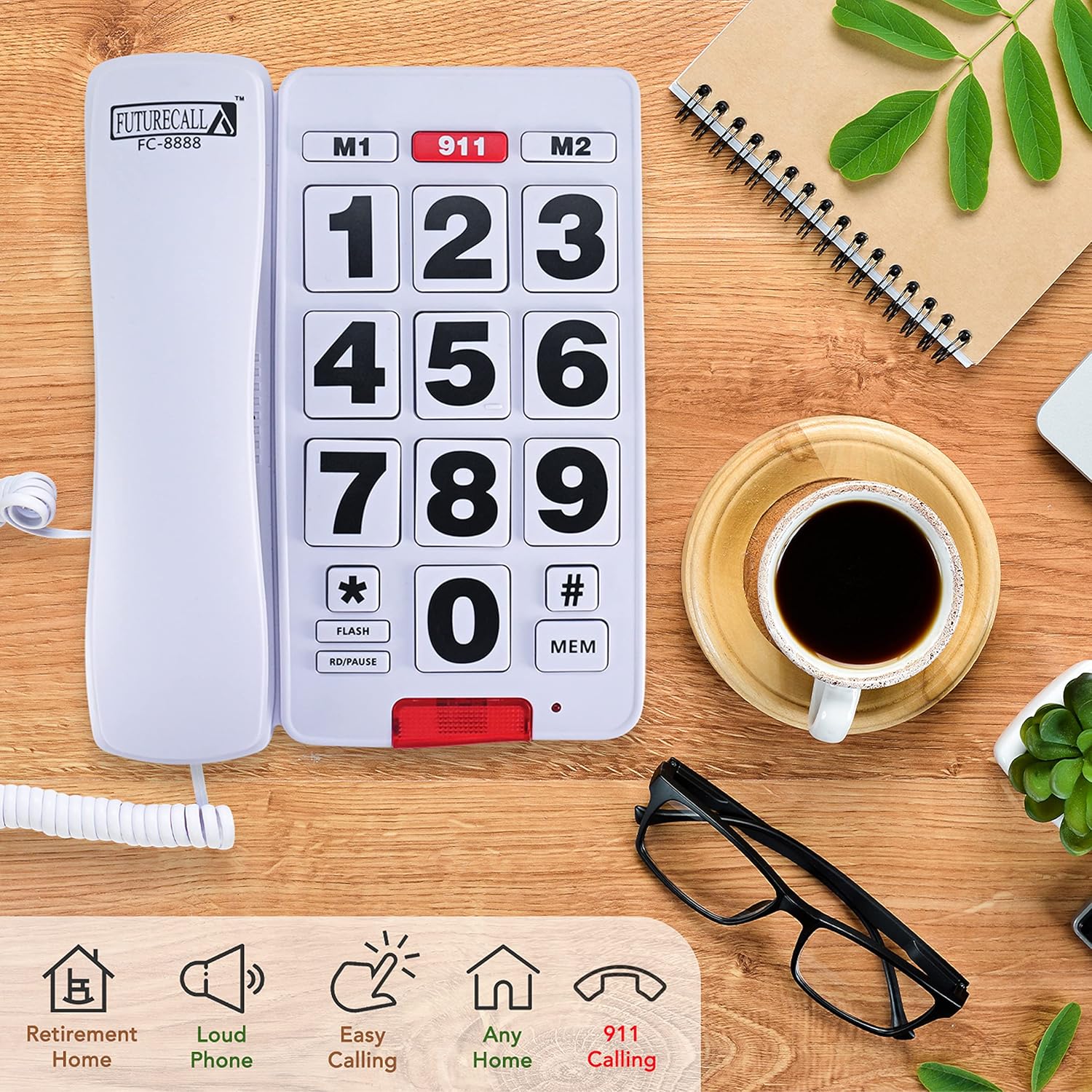 Future Call FC-8888 Big Button Phone for Seniors | Large Button Phones for Seniors | Phone for Visually Impaired and Telephones for Hearing Impaired | 40db Handset | Best Landline Phones for Seniors - Image 7