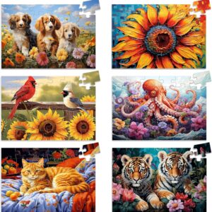6 Packs Large Piece Puzzle for Seniors- 36 Pieces Dementia Puzzles for Elderly Adults, Alzheimer’s Puzzles Memory Cognitive Games Easy Jigsaw Puzzles for Elderly Seniors with 6 Storage Bags