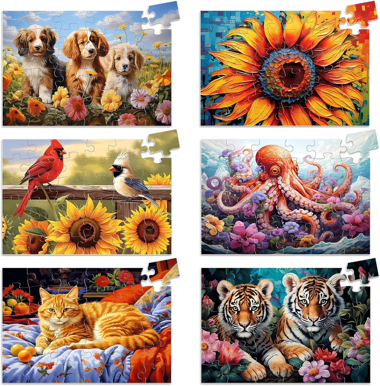 6 Packs Large Piece Puzzle for Seniors- 36 Pieces Dementia Puzzles for Elderly Adults, Alzheimer’s Puzzles Memory Cognitive Games Easy Jigsaw Puzzles for Elderly Seniors with 6 Storage Bags